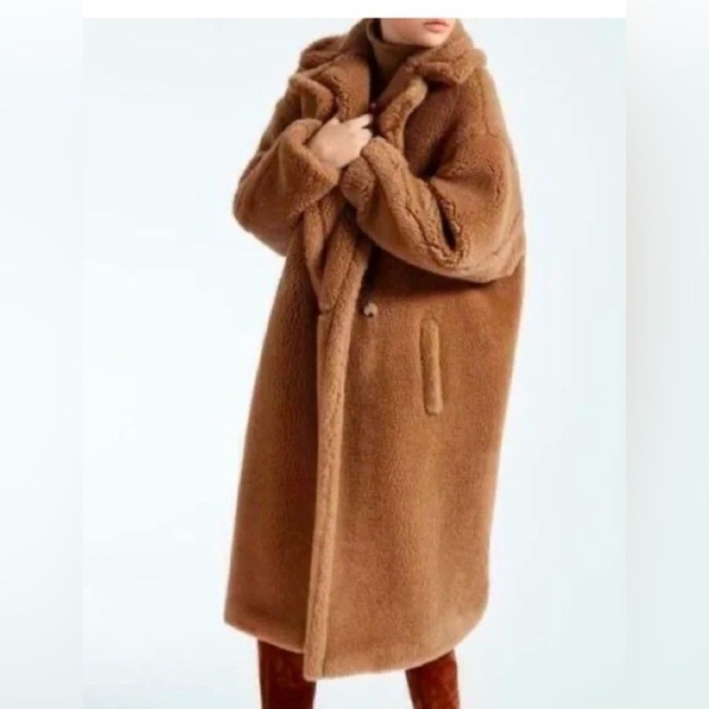 House of Harlow 1960 Brown Faux Sherpa Teddy Midi Coat Small NWT